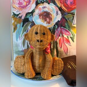 KATE SPADE NOVELTY RAMBLING ROSES WICKER MONKEY CLUTCH BAG